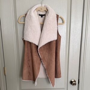 Romeo & Juliet Couture Tan/Cream Vest - faux suede/shearling, sweater, knit